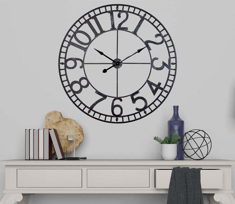 Loft97 CL56BK Manhattan Industrial Wall Clock, Analog, Black, 43.5"