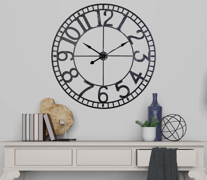 Loft97 CL56BK Manhattan Industrial Wall Clock, Analog, Black, 43.5