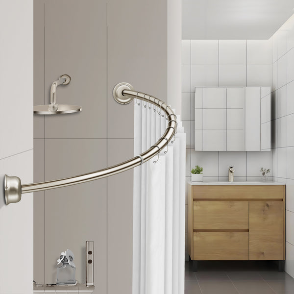 Loft97 CR2XX Aluminum Rustproof Wall Mounted Single Curved Shower Rod, adjustable from 45" to 72" Wide