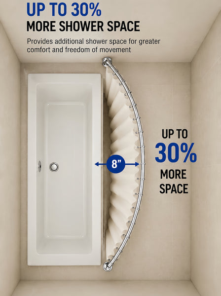 Loft97 CR2XX Signature Aluminum Series Curved Shower Curtain Rod - Rustproof Aluminum Wall Mount Rod, Adjustable 45 to 72 Inch, Adds Up to 8 Inches of Extra Shower Space