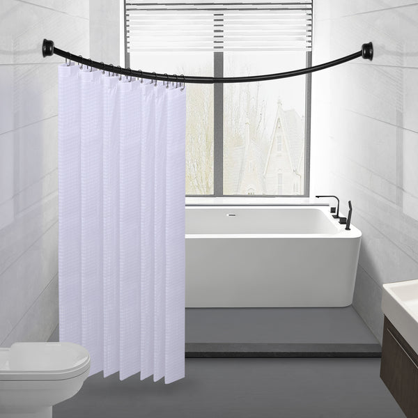 Loft97 CR9XX Rustproof Wall Mounted Single Curved Shower Rod, Aluminum, adjustable from 45" to 72" Wide, Includes Shower Rings and PEVA Liner
