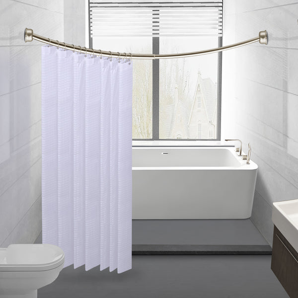 Loft97 CR9XX Rustproof Wall Mounted Single Curved Shower Rod, Aluminum, adjustable from 45" to 72" Wide, Includes Shower Rings and PEVA Liner