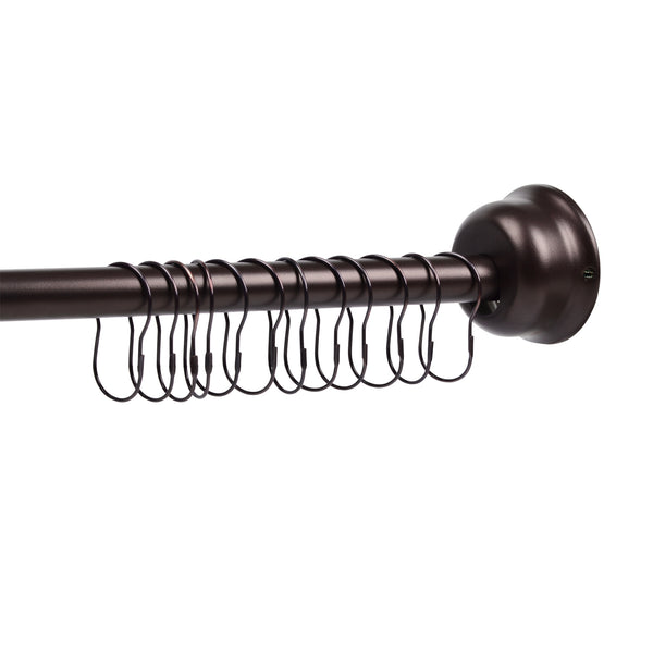 Loft97 CR9XX Rustproof Wall Mounted Single Curved Shower Rod, Aluminum, adjustable from 45" to 72" Wide, Includes Shower Rings and PEVA Liner