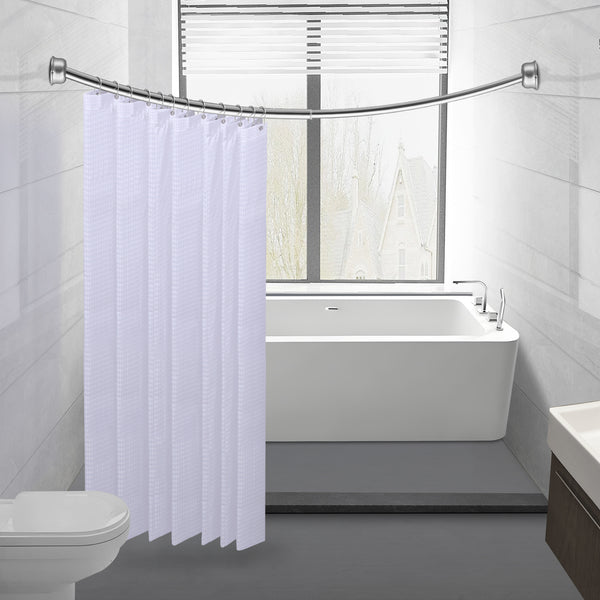 Loft97 CR9XX Rustproof Wall Mounted Single Curved Shower Rod, Aluminum, adjustable from 45" to 72" Wide, Includes Shower Rings and PEVA Liner