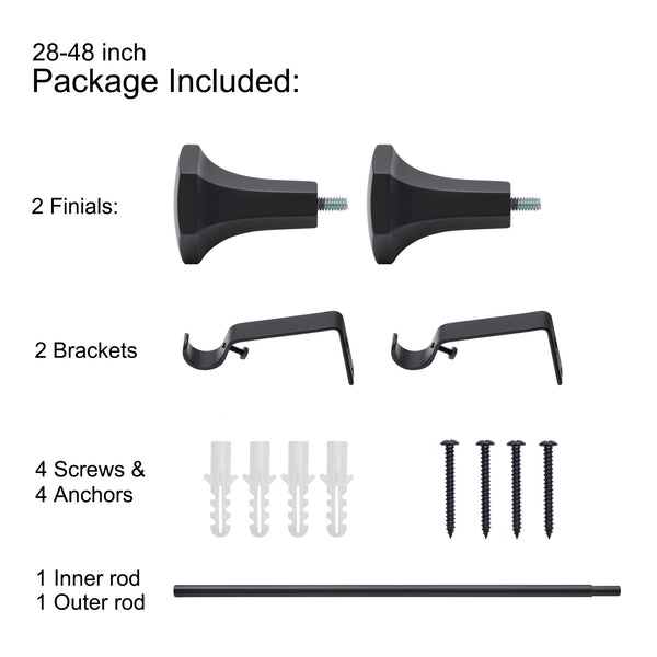 Loft97 D17XX 3/4" Diameter Adjustable Heavy-Duty Decorative Curtain Rod with Ornate Endcaps for Indoor Outdoor Use, Fits Living Room, Bedroom, Kitchen & Patio, Matte Black