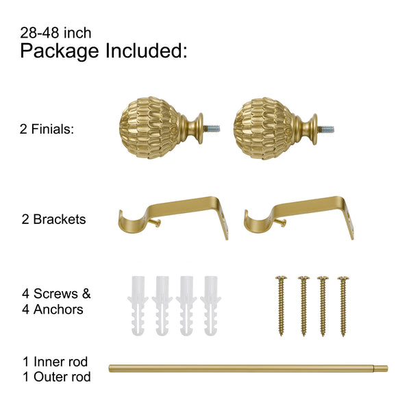 Loft97 D18XX 3/4" Diameter Adjustable Heavy-Duty Decorative Curtain Rod with Ornate Endcaps for Indoor Outdoor Use, Fits Living Room, Bedroom, Kitchen & Patio, Gold