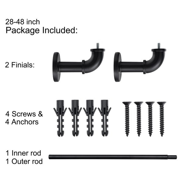 Loft97 D192/4/8XX 1 inch Industrial Curtain Rods for Windows, Blackout Curtain Rod, Wrap Around Heavy Duty Curtain Rods, Indoor and Outdoor, Rustic Style, Matte Black