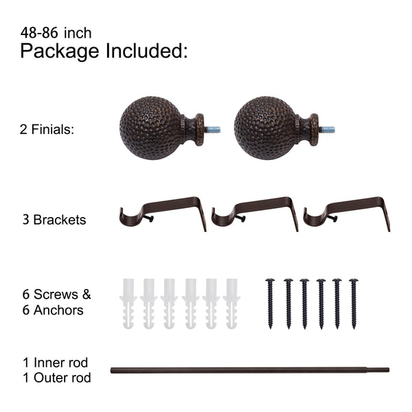 Loft97 D20XX 3/4" Diameter Adjustable Heavy-Duty Decorative Curtain Rod with Ornate Endcaps for Indoor Outdoor Use, Fits Living Room, Bedroom, Kitchen & Patio, Oil Rubbed Bronze