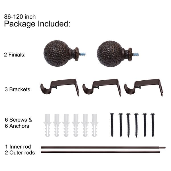 Loft97 D20XX 3/4" Diameter Adjustable Heavy-Duty Decorative Curtain Rod with Ornate Endcaps for Indoor Outdoor Use, Fits Living Room, Bedroom, Kitchen & Patio, Oil Rubbed Bronze