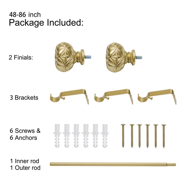 Loft97 D21XX 3/4" Diameter Adjustable Heavy-Duty Decorative Curtain Rod with Ornate Endcaps for Indoor Outdoor Use, Fits Living Room, Bedroom, Kitchen & Patio, Gold