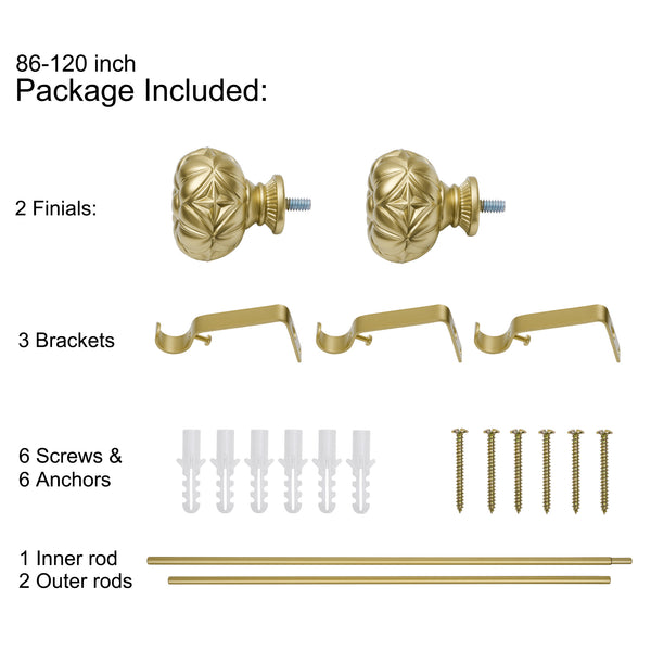 Loft97 D21XX 3/4" Diameter Adjustable Heavy-Duty Decorative Curtain Rod with Ornate Endcaps for Indoor Outdoor Use, Fits Living Room, Bedroom, Kitchen & Patio, Gold