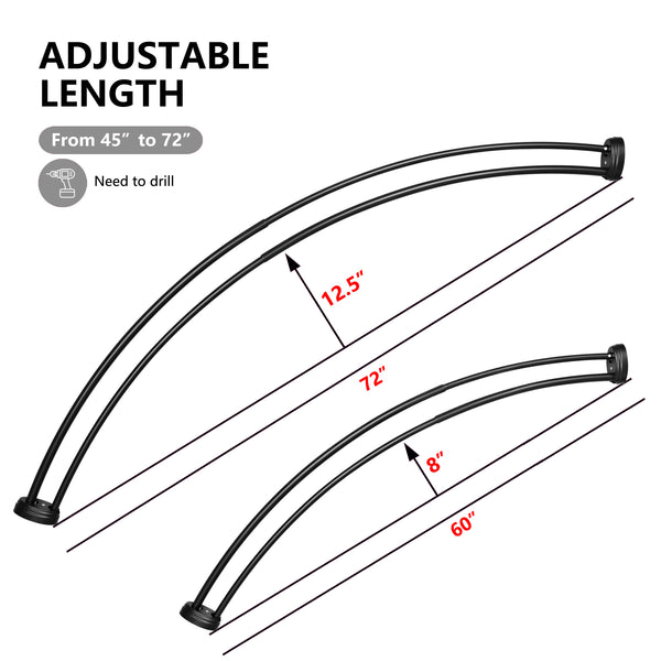 Loft97 DCR2XX Rustproof Wall Mounted Aluminum Double Curved Shower Curtain Rod, Screw Mount Rod, Stronger and More Secure Than Tension, Adjustable Double Shower Rod from 45" to 72", Expandable
