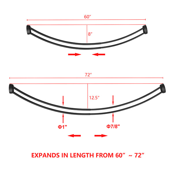 Loft97 Rustproof Aluminum Double Curved Shower Curtain Rod, Adjustable Double Shower Rod from 45" to 72", Expandable, Wall Mounted