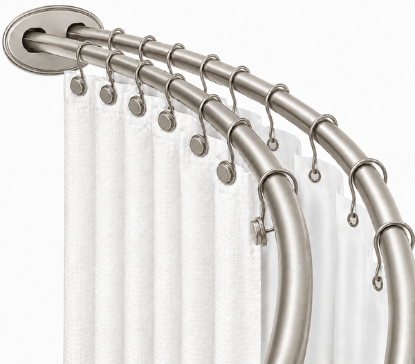 Loft97 DCR2XX Signature Aluminum Series Double Curved Shower Curtain Rod, Adjustable 45-72 Inch, Rustproof Aluminum, Dual Rod Design, Separates Curtain & Liner, Adds 8 Inches More Space