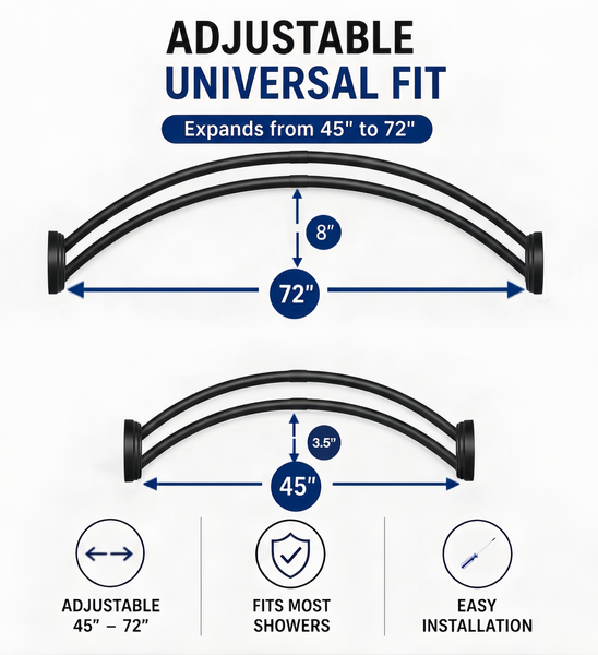 Loft97 DCR2XX Signature Aluminum Series Double Curved Shower Curtain Rod, Adjustable 45-72 Inch, Rustproof Aluminum, Dual Rod Design, Separates Curtain & Liner, Adds 8 Inches More Space