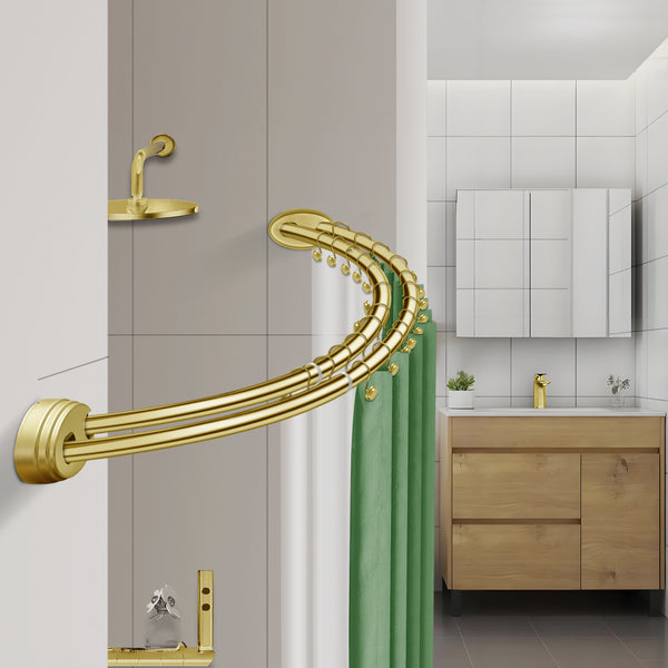 Loft97 DCR2XX Rustproof Wall Mounted Aluminum Double Curved Shower Curtain Rod, Screw Mount Rod, Stronger and More Secure Than Tension, Adjustable Double Shower Rod from 45" to 72", Expandable