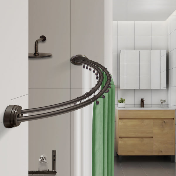 Loft97 DCR2XX Rustproof Wall Mounted Aluminum Double Curved Shower Curtain Rod, Screw Mount Rod, Stronger and More Secure Than Tension, Adjustable Double Shower Rod from 45" to 72", Expandable