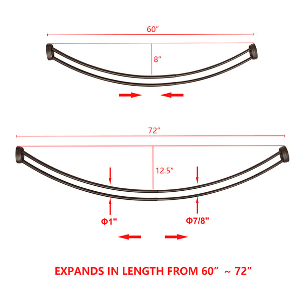 Loft97 DCR2XX Rustproof Wall Mounted Aluminum Double Curved Shower Curtain Rod, Adjustable Double Shower Rod from 45" to 72", Expandable, Wall Mounted