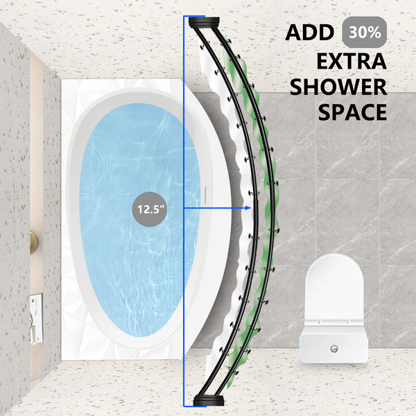 Loft97 DCR9XX Rustproof Wall Mounted Aluminum Double Curved Shower Curtain Rod, Screw Mount Rod, Stronger and More Secure Than Tension, Adjustable Double Shower Rod from 45" to 72", Expandable, Includes shower liner and shower hooks