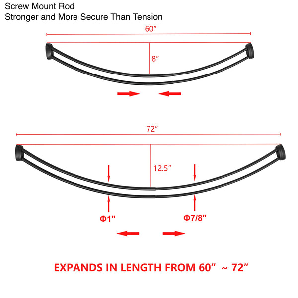 Loft97 DCR9XX Rustproof Wall Mounted Aluminum Double Curved Shower Curtain Rod, Screw Mount Rod, Stronger and More Secure Than Tension, Adjustable Double Shower Rod from 45" to 72", Expandable, Includes shower liner and shower hooks