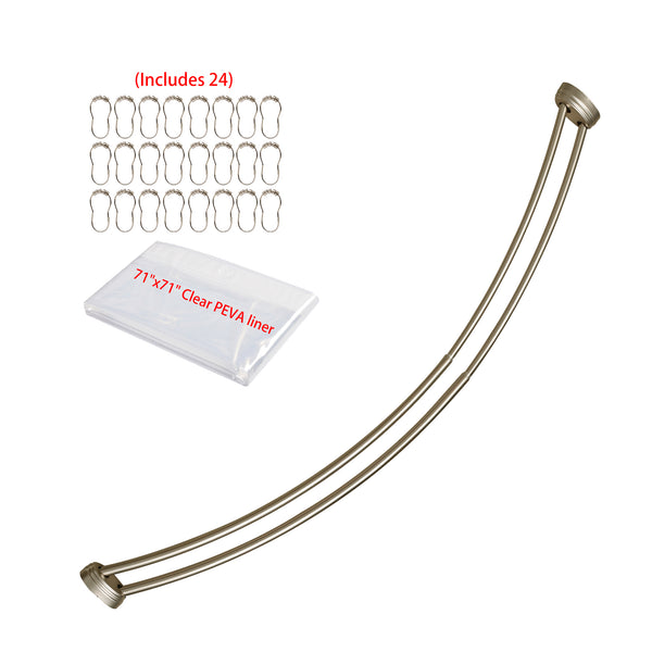 Loft97 DCR9XX Rustproof Wall Mounted Aluminum Double Curved Shower Curtain Rod, Screw Mount Rod, Stronger and More Secure Than Tension, Adjustable Double Shower Rod from 45" to 72", Expandable, Includes shower liner and shower hooks
