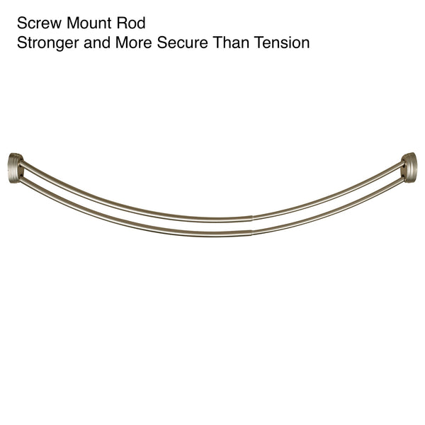 Loft97 DCR9XX Rustproof Wall Mounted Aluminum Double Curved Shower Curtain Rod, Screw Mount Rod, Stronger and More Secure Than Tension, Adjustable Double Shower Rod from 45" to 72", Expandable, Includes shower liner and shower hooks