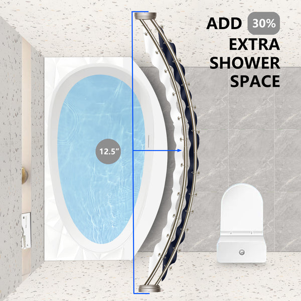 Loft97 DCR9XX Rustproof Wall Mounted Aluminum Double Curved Shower Curtain Rod, Screw Mount Rod, Stronger and More Secure Than Tension, Adjustable Double Shower Rod from 45" to 72", Expandable, Includes shower liner and shower hooks