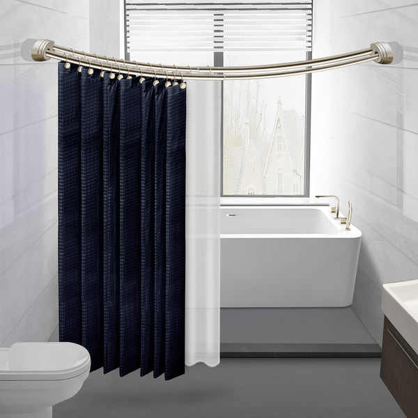 Loft97 DCR9XX Rustproof Wall Mounted Aluminum Double Curved Shower Curtain Rod, Screw Mount Rod, Stronger and More Secure Than Tension, Adjustable Double Shower Rod from 45" to 72", Expandable, Includes shower liner and shower hooks