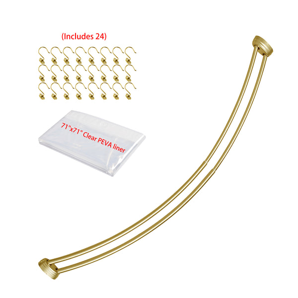 Loft97 DCR9XX Rustproof Wall Mounted Aluminum Double Curved Shower Curtain Rod, Screw Mount Rod, Stronger and More Secure Than Tension, Adjustable Double Shower Rod from 45" to 72", Expandable, Includes shower liner and shower hooks
