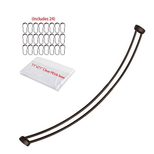 Loft97 DCR9XX Rustproof Wall Mounted Aluminum Double Curved Shower Curtain Rod, Screw Mount Rod, Stronger and More Secure Than Tension, Adjustable Double Shower Rod from 45" to 72", Expandable, Includes shower liner and shower hooks