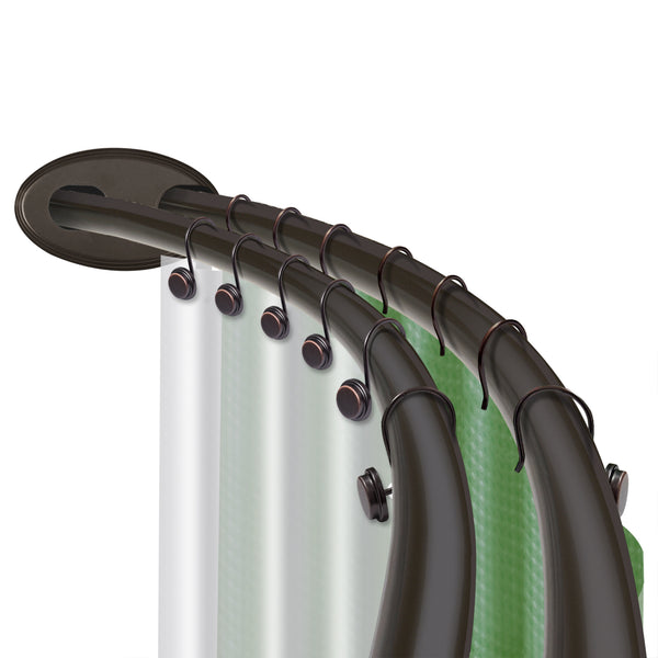 Loft97 DCR9XX Rustproof Wall Mounted Aluminum Double Curved Shower Curtain Rod, Screw Mount Rod, Stronger and More Secure Than Tension, Adjustable Double Shower Rod from 45" to 72", Expandable, Includes shower liner and shower hooks