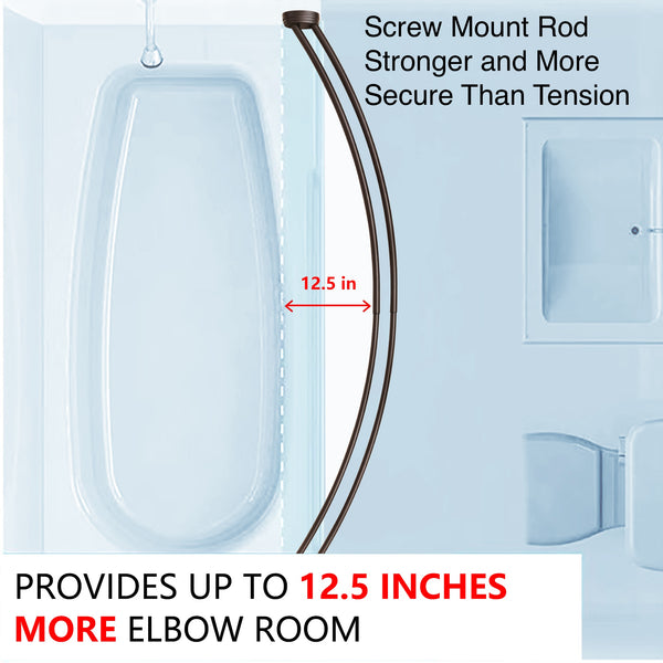 Loft97 DCR9XX Rustproof Wall Mounted Aluminum Double Curved Shower Curtain Rod, Screw Mount Rod, Stronger and More Secure Than Tension, Adjustable Double Shower Rod from 45" to 72", Expandable, Includes shower liner and shower hooks