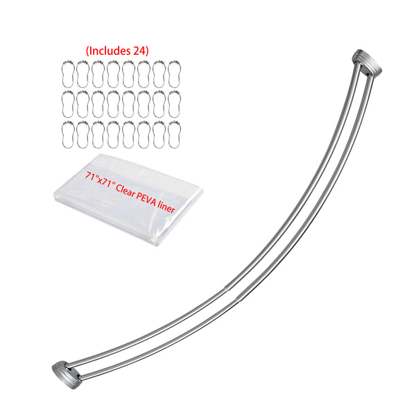 Loft97 DCR9XX Rustproof Wall Mounted Aluminum Double Curved Shower Curtain Rod, Screw Mount Rod, Stronger and More Secure Than Tension, Adjustable Double Shower Rod from 45" to 72", Expandable, Includes shower liner and shower hooks