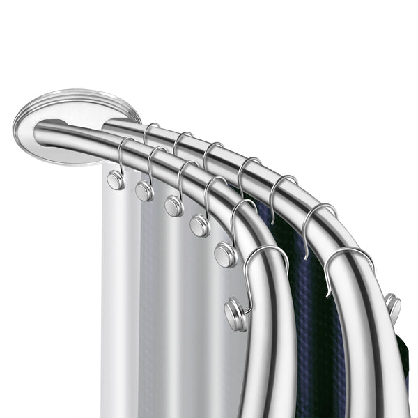 Loft97 DCR9XX Rustproof Wall Mounted Aluminum Double Curved Shower Curtain Rod, Screw Mount Rod, Stronger and More Secure Than Tension, Adjustable Double Shower Rod from 45" to 72", Expandable, Includes shower liner and shower hooks