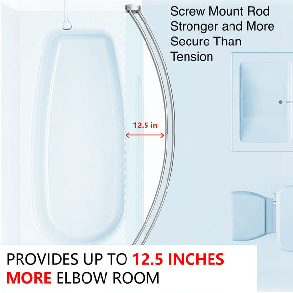 Loft97 DCR9XX Rustproof Wall Mounted Aluminum Double Curved Shower Curtain Rod, Screw Mount Rod, Stronger and More Secure Than Tension, Adjustable Double Shower Rod from 45" to 72", Expandable, Includes shower liner and shower hooks