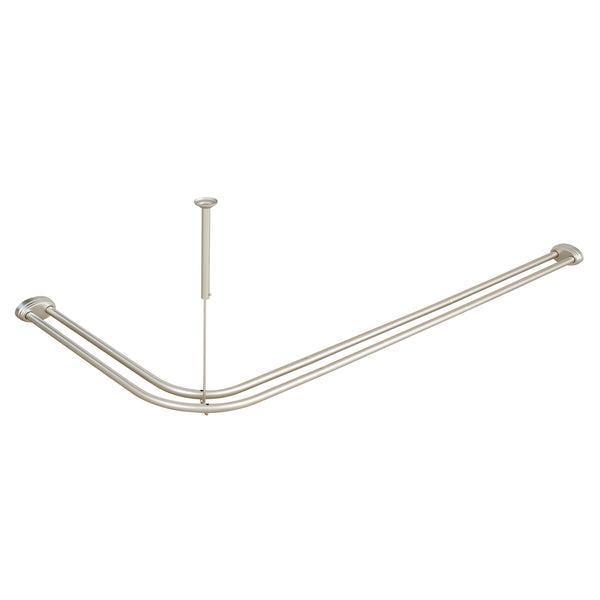 Loft97 DLR1XX Rustproof Aluminum Double L Shaped Shower Curtain Rod 72" L x 31.7" W,  with 24 Shower Hooks included  & Ceiling Support, Wall Mounted