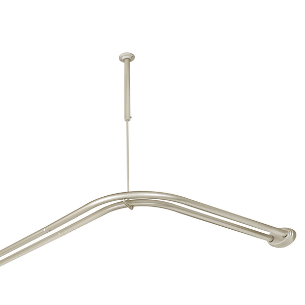 Loft97 DLR1XX Rustproof Aluminum Double L Shaped Shower Curtain Rod 72" L x 31.7" W,  with 24 Shower Hooks included  & Ceiling Support, Wall Mounted