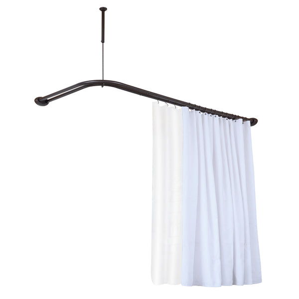 Loft97 DLR1XX Rustproof Aluminum Double L Shaped Shower Curtain Rod 72" L x 31.7" W,  with 24 Shower Hooks included  & Ceiling Support, Wall Mounted