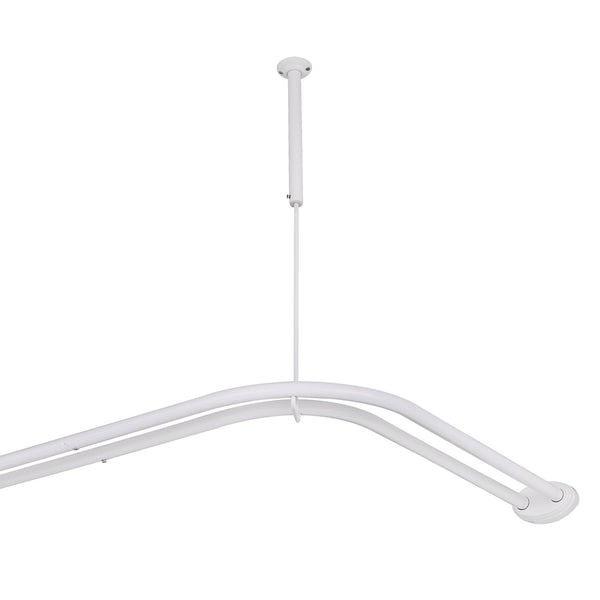 Loft97 DLR1XX Rustproof Aluminum Double L Shaped Shower Curtain Rod 72" L x 31.7" W,  with 24 Shower Hooks included  & Ceiling Support, Wall Mounted