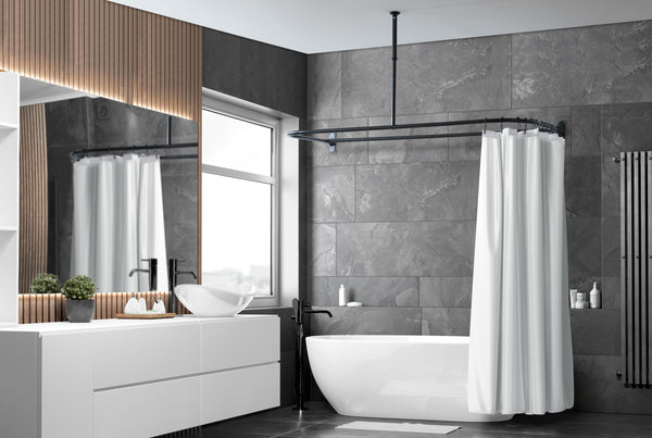 Loft97 DR1XX Rustproof Wall Mounted Aluminum D-shape Shower Rod With Ceiling Support for Freestanding Tubs, 60 Inch Large Size by 25 Inch
