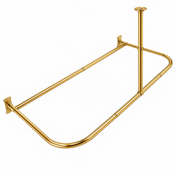 Loft97 DR1XX Signature Aluminum Series Freestanding Tub Shower Curtain Rod - D-Shaped Rustproof Aluminum with Ceiling Support, 60x25 Inch
