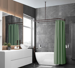 Loft97 DR1XX Rustproof Wall Mounted Aluminum D-shape Shower Rod With Ceiling Support for Freestanding Tubs, 60 Inch Large Size by 25 Inch
