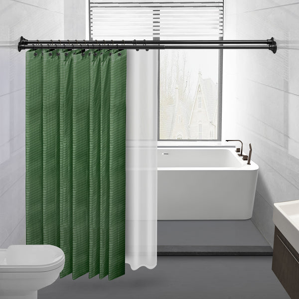 Loft97 DS9XX Adjustable 72-Inch Double Shower Curtain Tension Rods - Rust-Proof Aluminum with  Rubber End Cap, Easy Installation - Extendable, Ideal for Bathroom, Retractable, Wall-to-Wall - No Drilling, Includes shower rings and shower liner