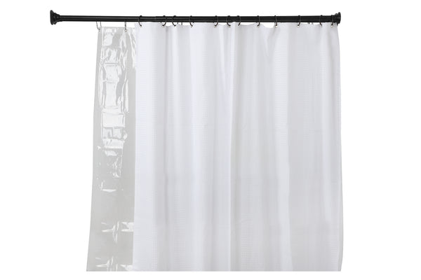 Loft97 DS9XX Adjustable 72-Inch Double Shower Curtain Tension Rods - Rust-Proof Aluminum with  Rubber End Cap, Easy Installation - Extendable, Ideal for Bathroom, Retractable, Wall-to-Wall - No Drilling, Includes shower rings and shower liner