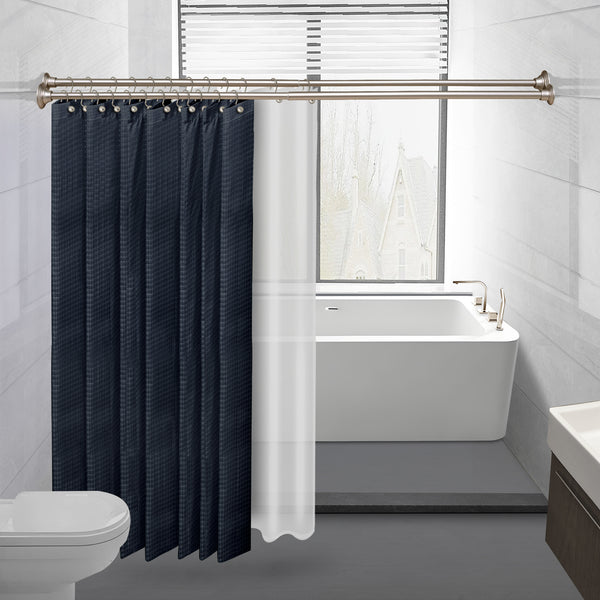 Loft97 DS9XX Adjustable 72-Inch Double Shower Curtain Tension Rods - Rust-Proof Aluminum with  Rubber End Cap, Easy Installation - Extendable, Ideal for Bathroom, Retractable, Wall-to-Wall - No Drilling, Includes shower rings and shower liner
