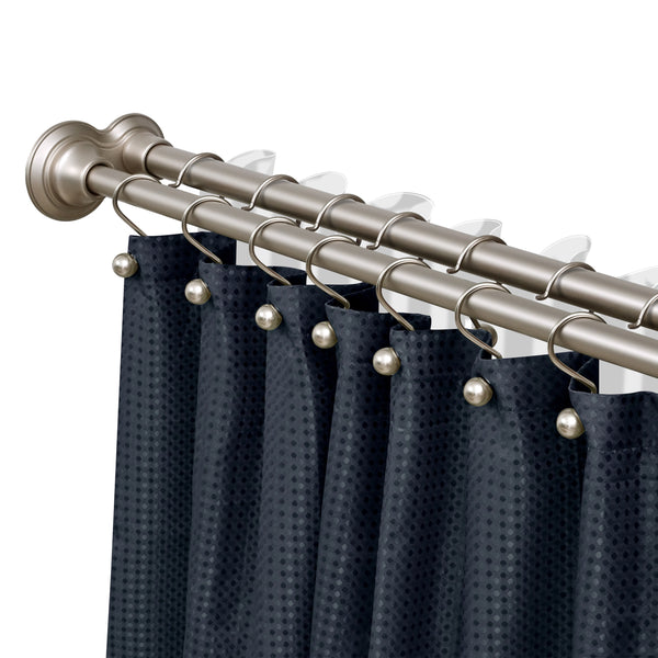 Loft97 DS9XX Adjustable 72-Inch Double Shower Curtain Tension Rods - Rust-Proof Aluminum with  Rubber End Cap, Easy Installation - Extendable, Ideal for Bathroom, Retractable, Wall-to-Wall - No Drilling, Includes shower rings and shower liner