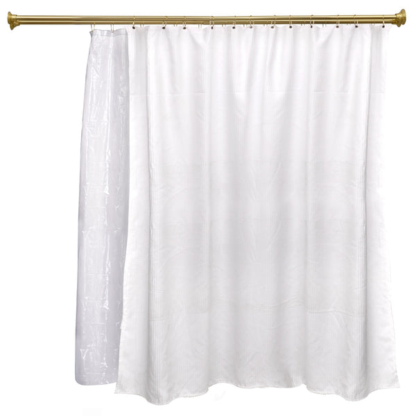 Loft97 DS9XX Adjustable 72-Inch Double Shower Curtain Tension Rods - Rust-Proof Aluminum with  Rubber End Cap, Easy Installation - Extendable, Ideal for Bathroom, Retractable, Wall-to-Wall - No Drilling, Includes shower rings and shower liner
