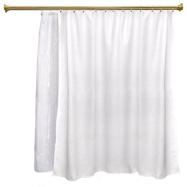 Loft97 DS9XX Adjustable 72-Inch Double Shower Curtain Rods - Rust-Proof Aluminum with  Rubber End Cap, Easy Installation - Extendable, Ideal for Bathroom, Retractable, Wall-to-Wall - No Drilling, Includes shower rings and shower liner