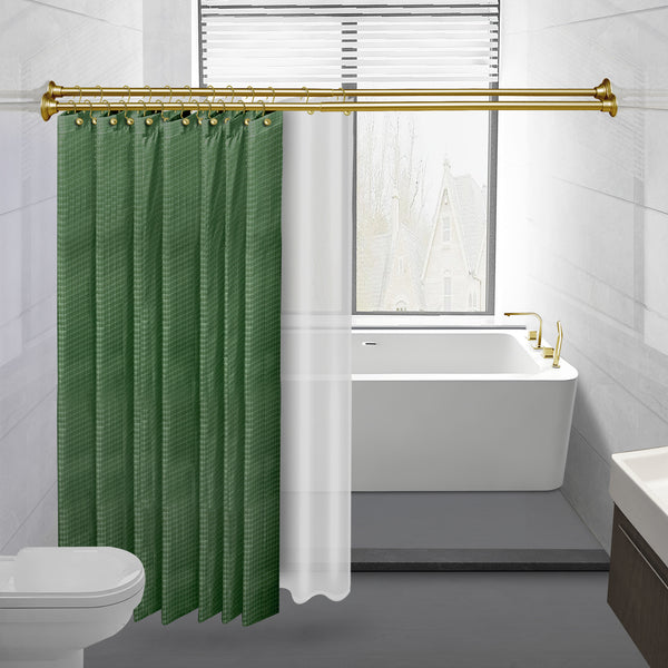 Loft97 DS9XX Adjustable 72-Inch Double Shower Curtain Tension Rods - Rust-Proof Aluminum with  Rubber End Cap, Easy Installation - Extendable, Ideal for Bathroom, Retractable, Wall-to-Wall - No Drilling, Includes shower rings and shower liner