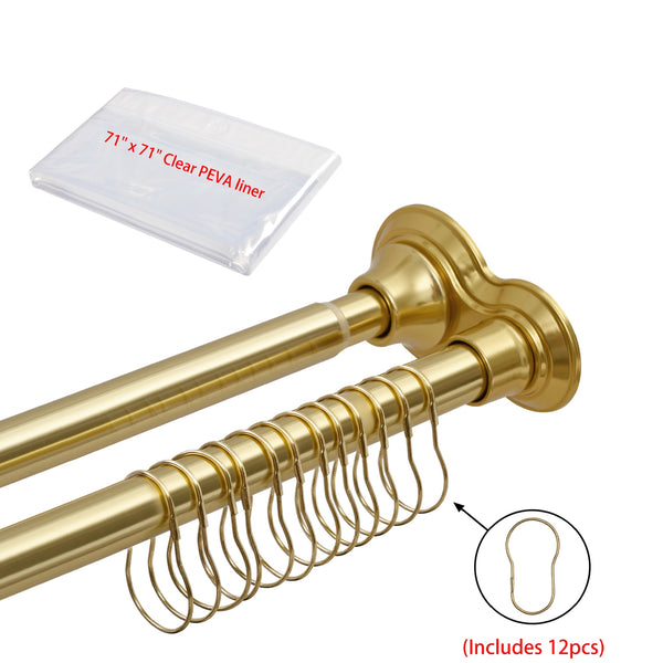 Loft97 DS9XX Adjustable 72-Inch Double Shower Curtain Tension Rods - Rust-Proof Aluminum with  Rubber End Cap, Easy Installation - Extendable, Ideal for Bathroom, Retractable, Wall-to-Wall - No Drilling, Includes shower rings and shower liner